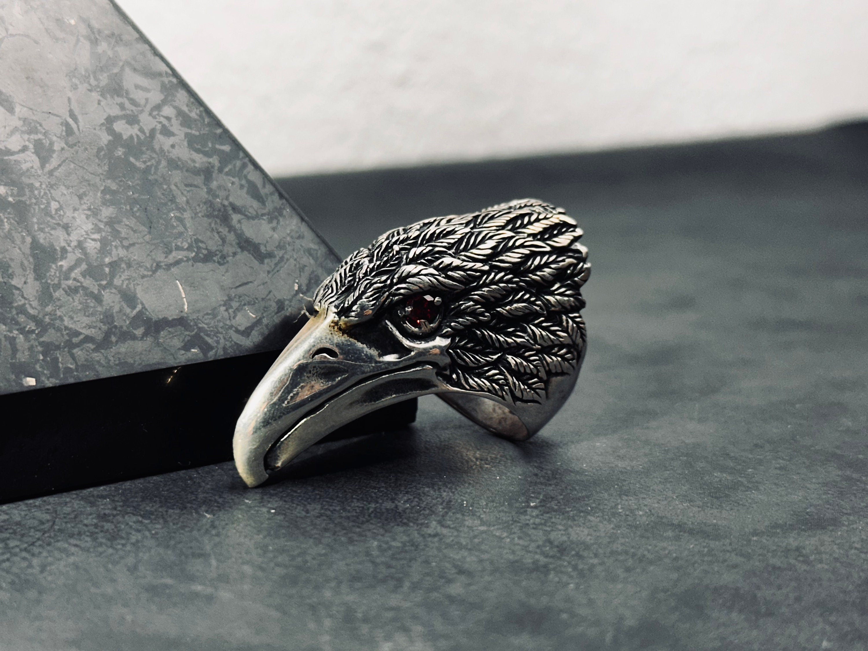 Eagle Head Ring: Large Sterling Silver - Hand-Engraved Detail