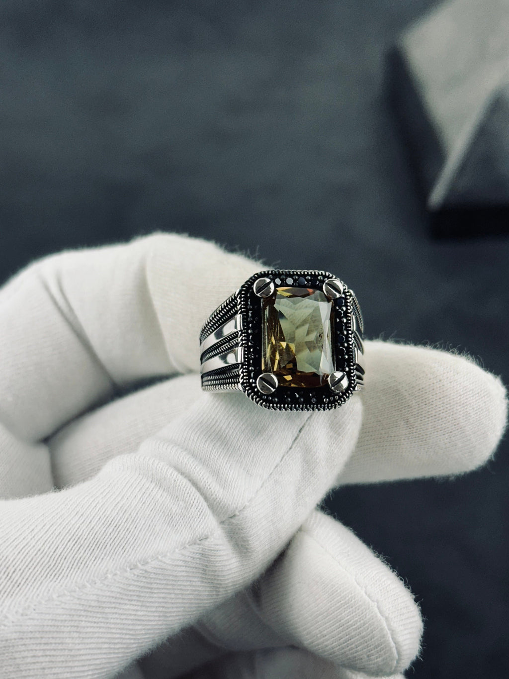 Minimalist Sultanit Ring, Sterling Silver Rectangle (Color-Change Stone)