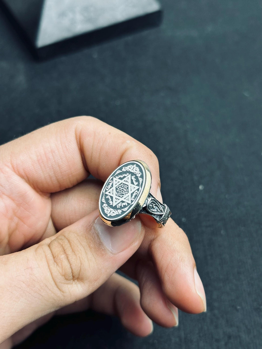Solomon Seal Sterling Silver Ring, Minimal Oval Statement (Handmade)