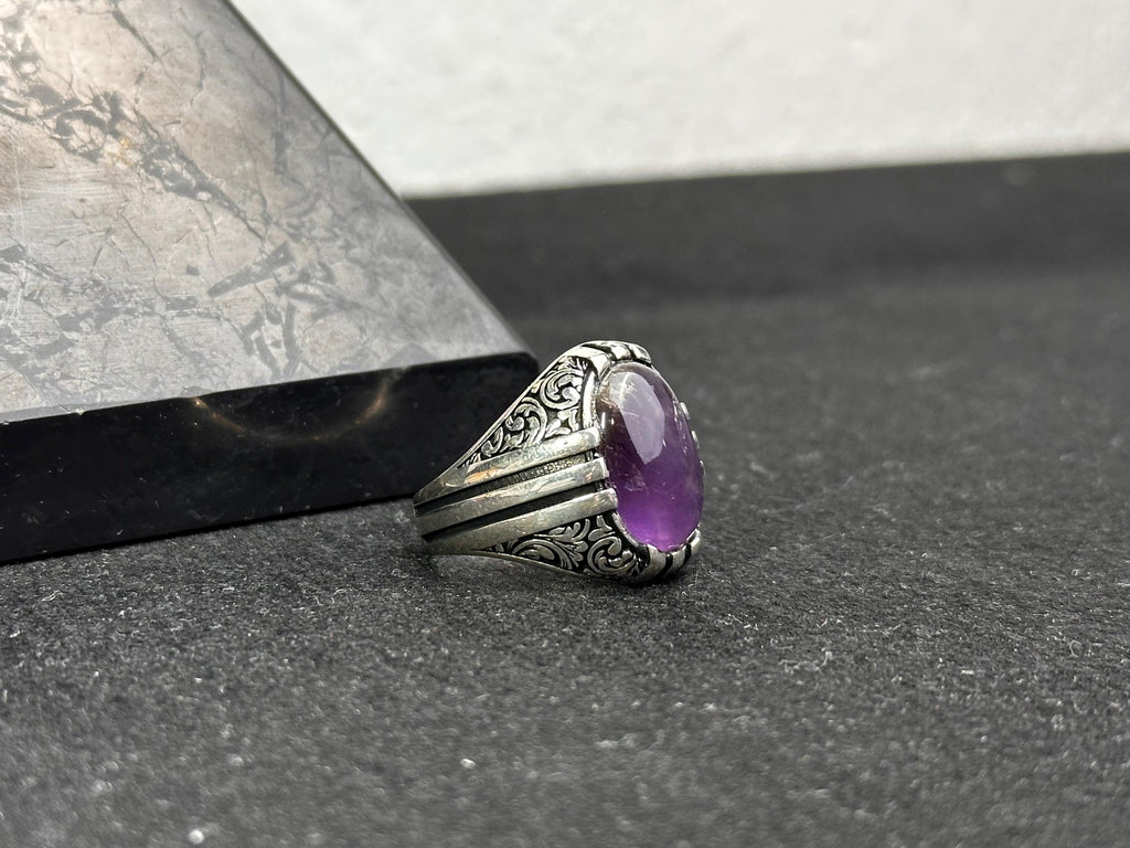 Amethyst Gemstone Ring: Handmade Sterling Silver (Men's Size)