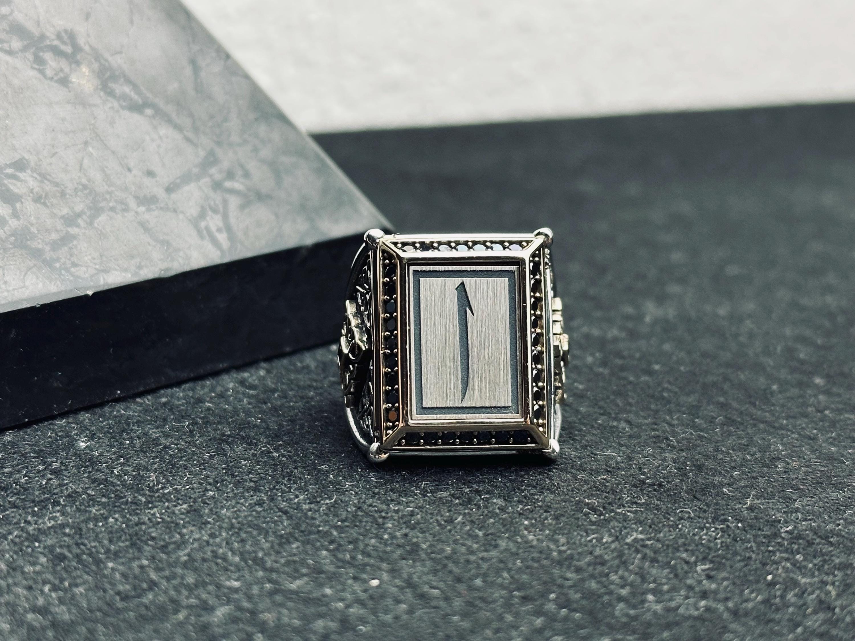 Square Elif Vav Ring: Turkish Sterling Silver - Ottoman Calligraphy Design