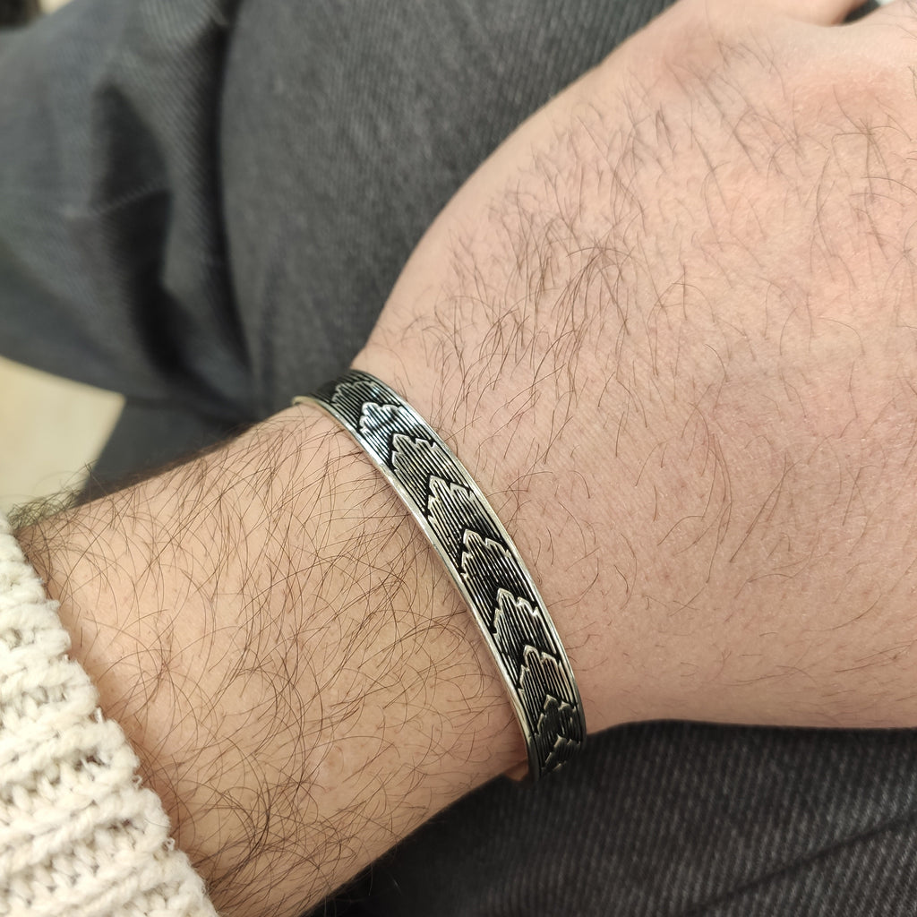 Sterling Silver Cuff Bracelet Engraved (Adjustable, Unisex)