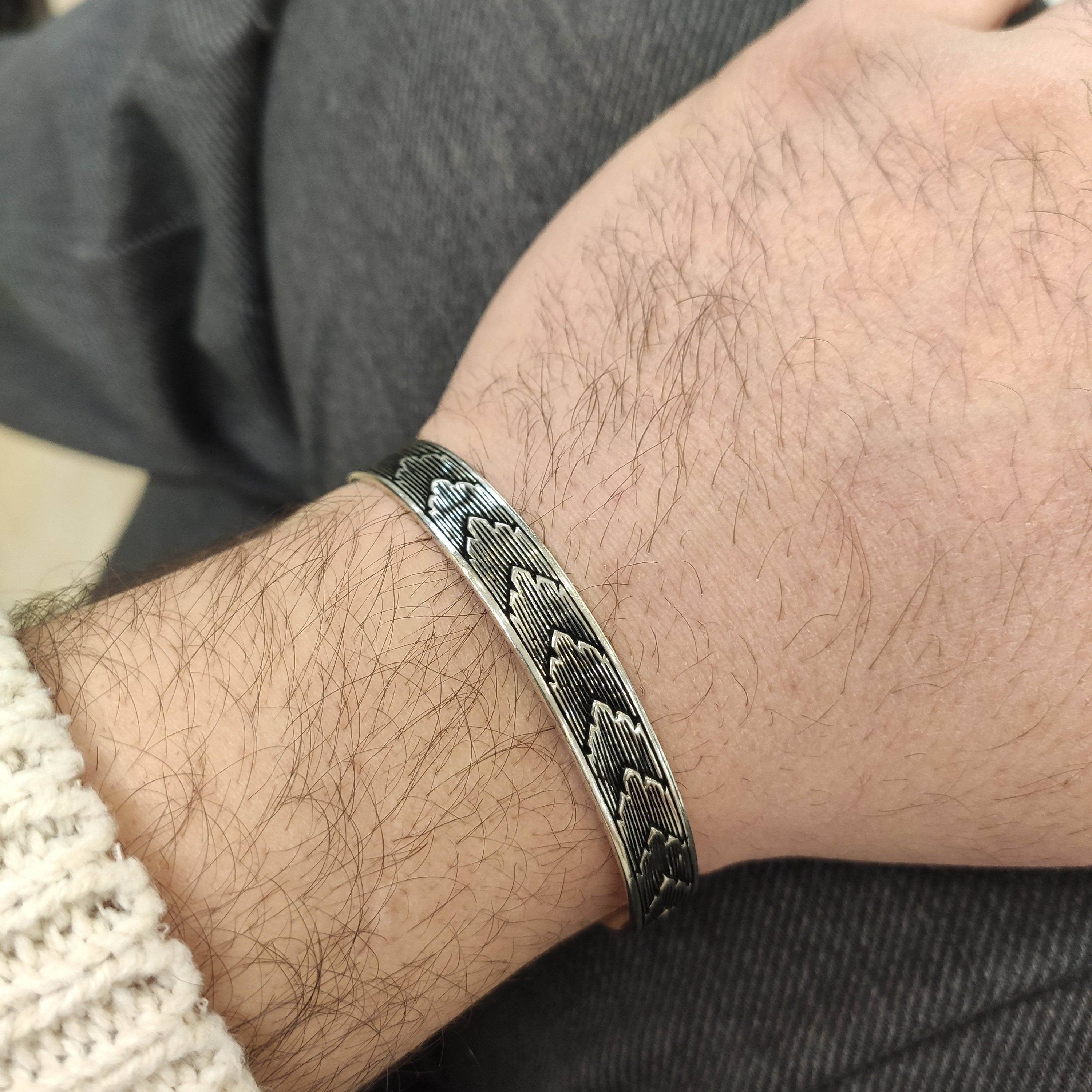 Sterling Silver Cuff Bracelet Engraved (Adjustable, Unisex)