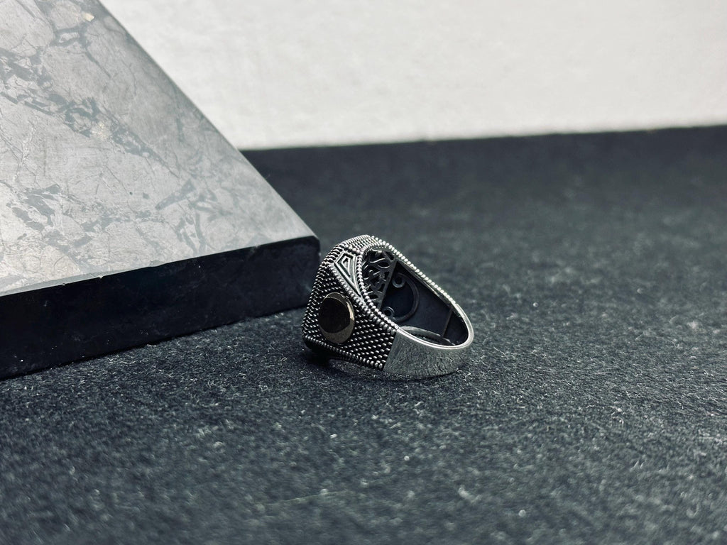 Turquoise Statement Ring - Sterling Silver, Engraved Design