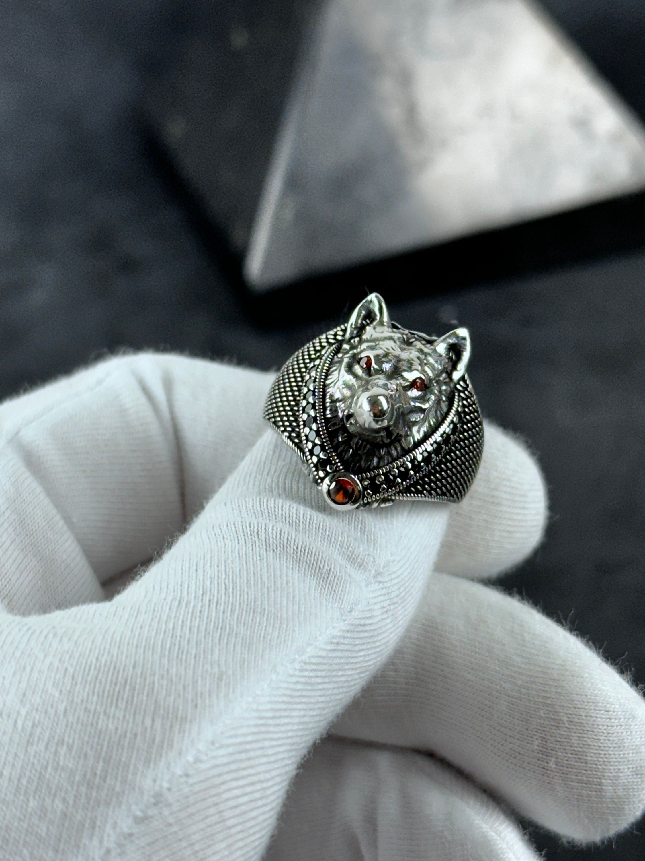Sterling Silver Wolf Ring: Handmade Men's Statement Jewelry