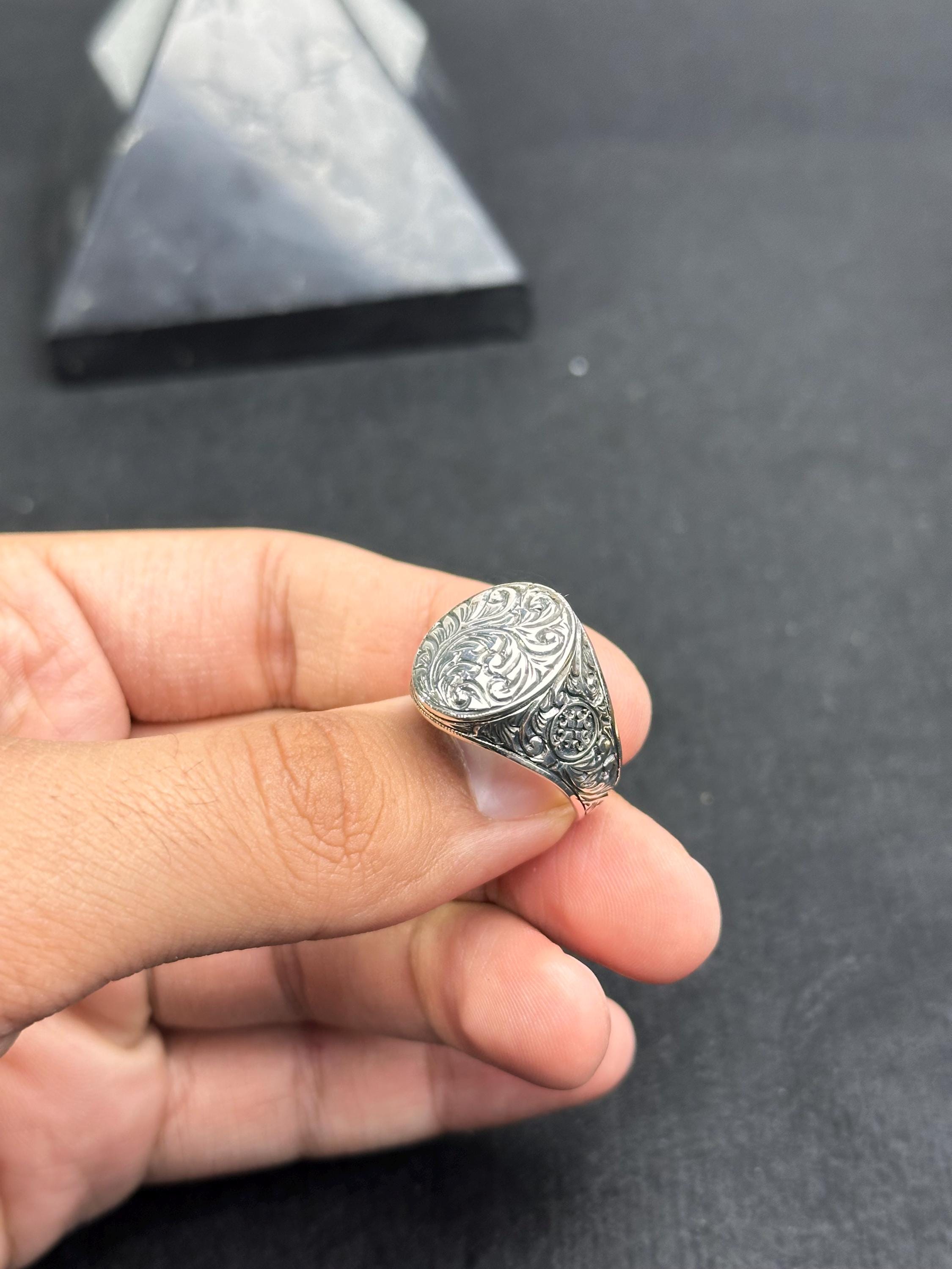 Engraved Owl Silver Ring - Handmade Greek Style Band