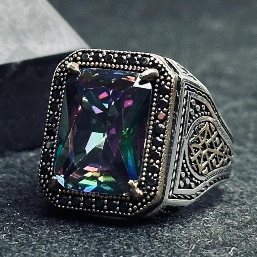 Sterling Silver Ring: Mystic Topaz Stone - Vintage Boho Jewelry