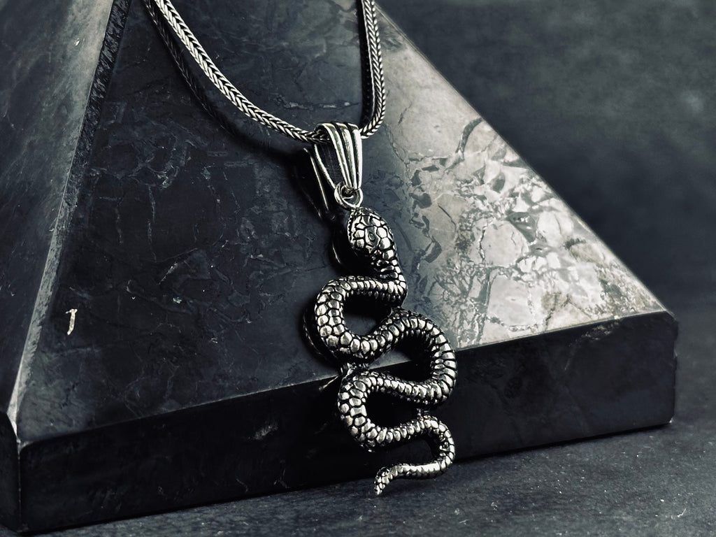 Snake Pendant Necklace: Sterling Silver Handmade - Adjustable Chain