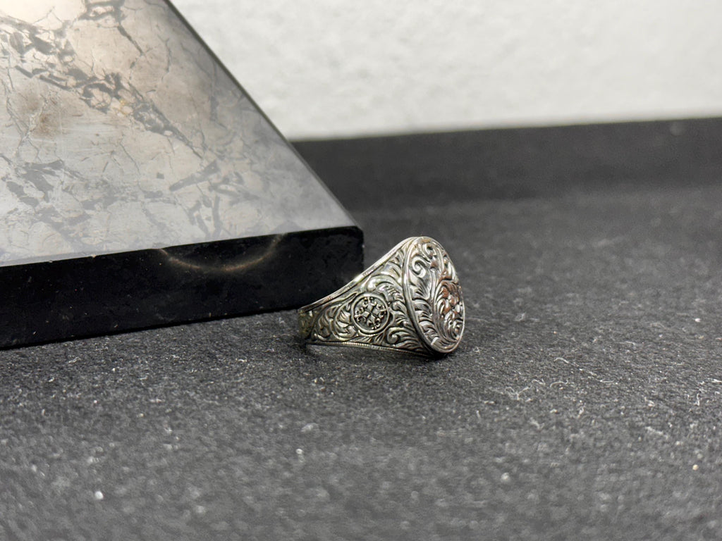 Engraved Owl Silver Ring - Handmade Greek Style Band
