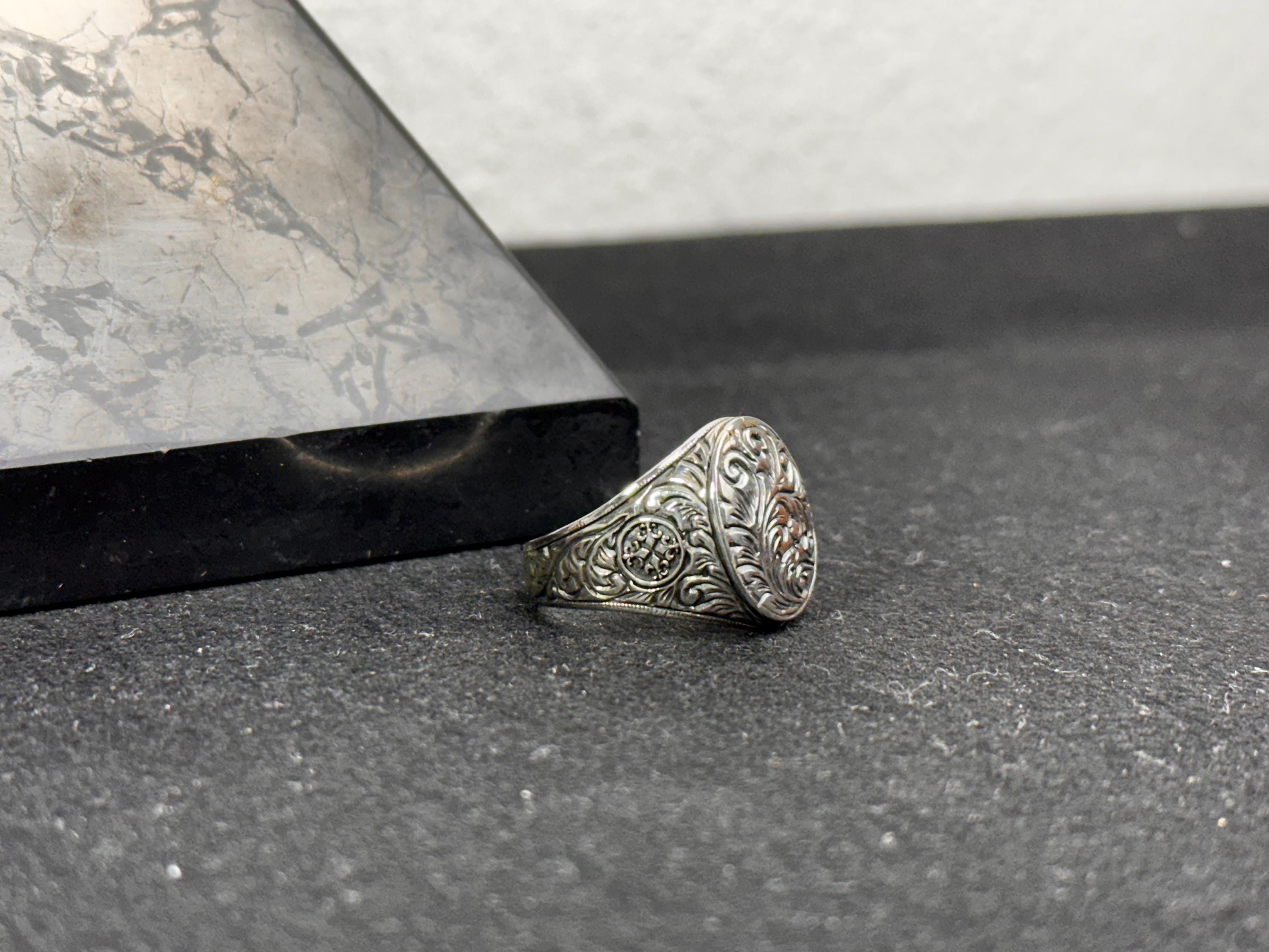 Engraved Owl Silver Ring - Handmade Greek Style Band