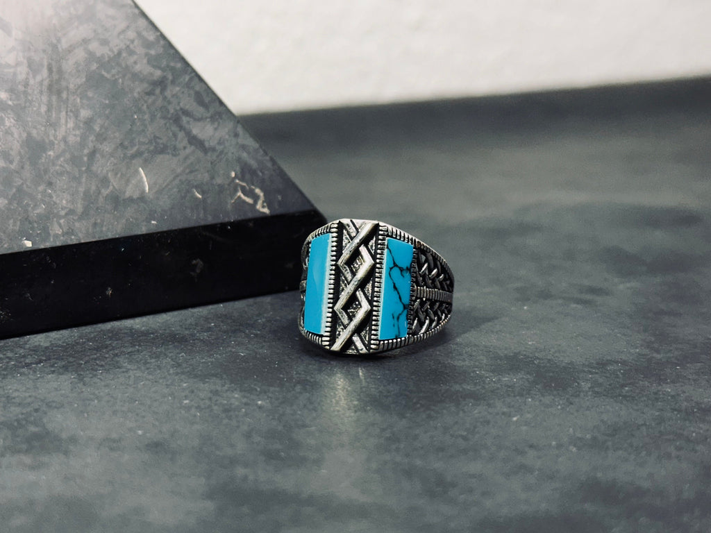 Turquoise Silver Ring, Handmade Gemstone, Minimalist Style (925 Sterling)
