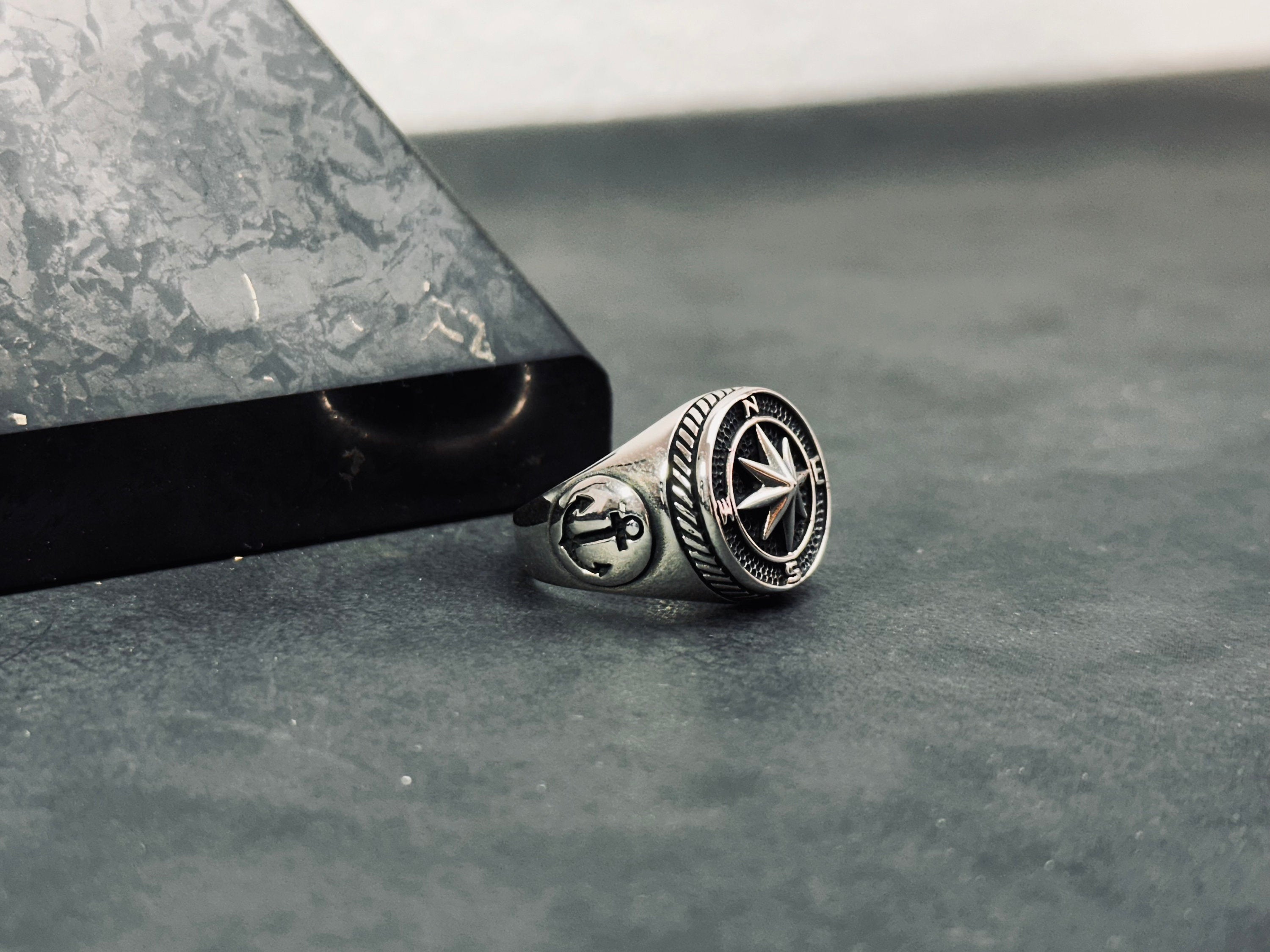 Sterling Silver Compass Ring: Handmade North Star Band