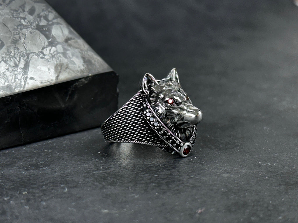 Sterling Silver Wolf Ring: Handmade Men's Statement Jewelry
