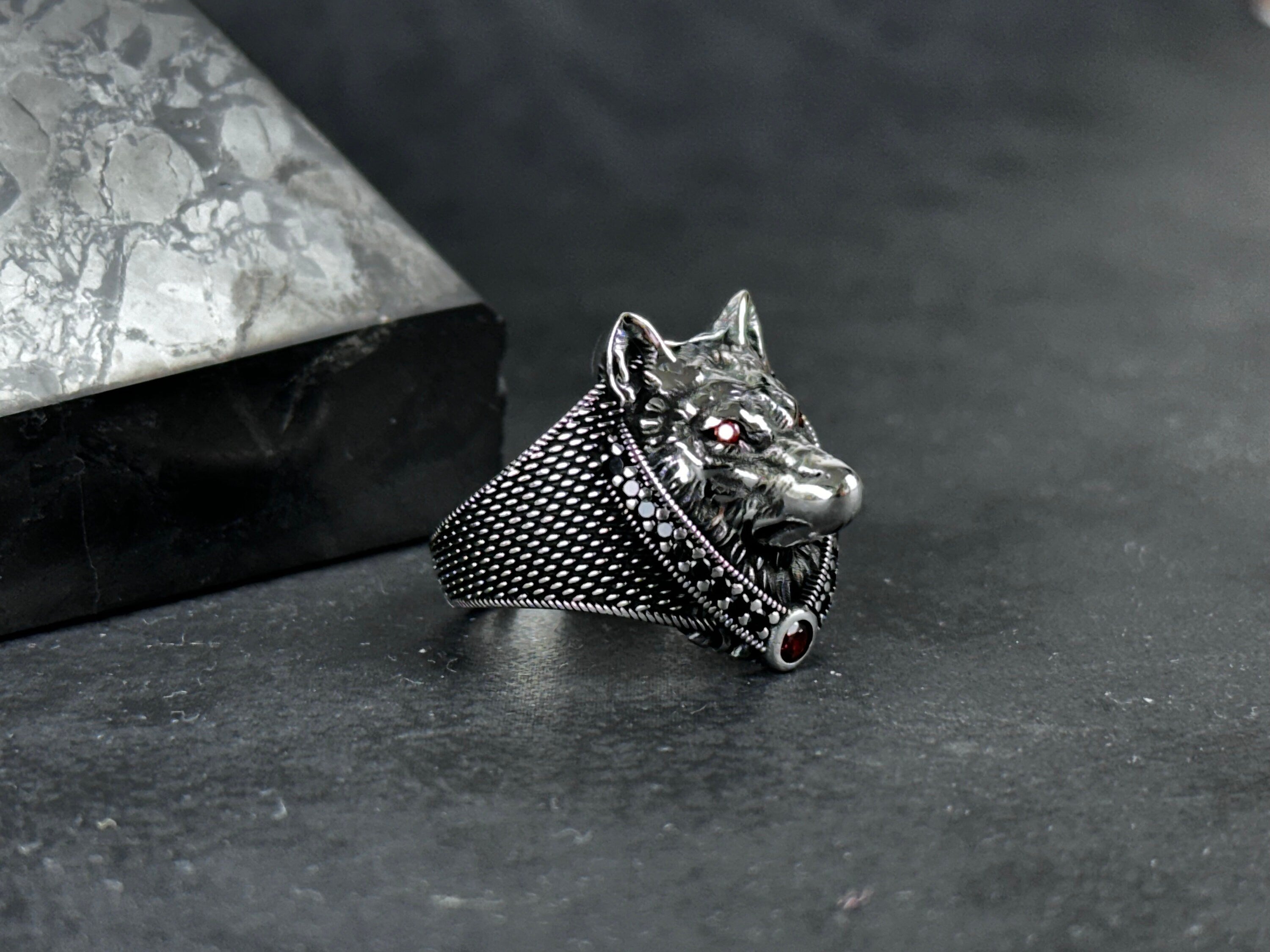 Sterling Silver Wolf Ring: Handmade Men's Statement Jewelry