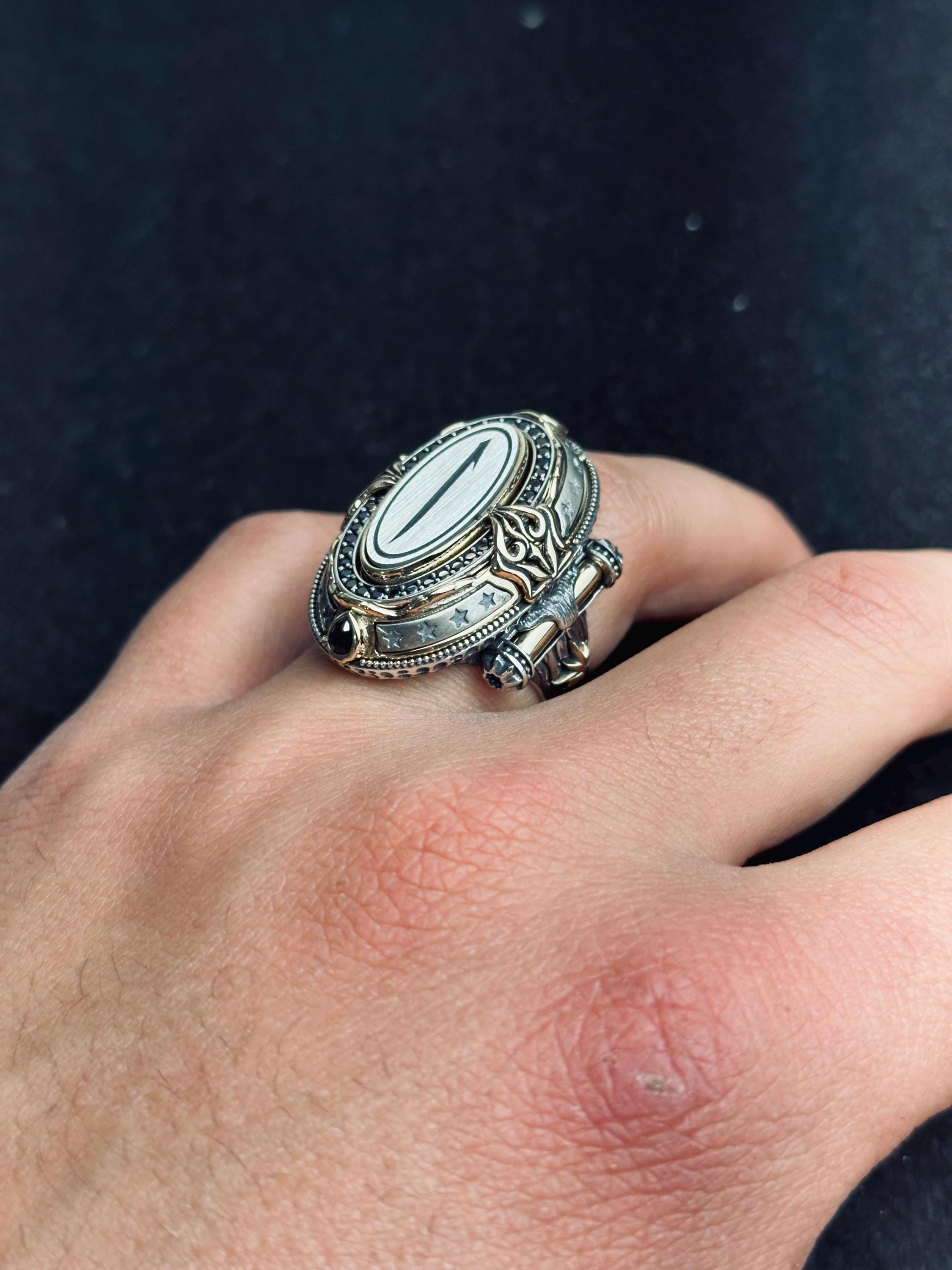 Arabic Calligraphy Ring 925 Sterling Silver Men Statement Ring Handmade Islamic Jewelry