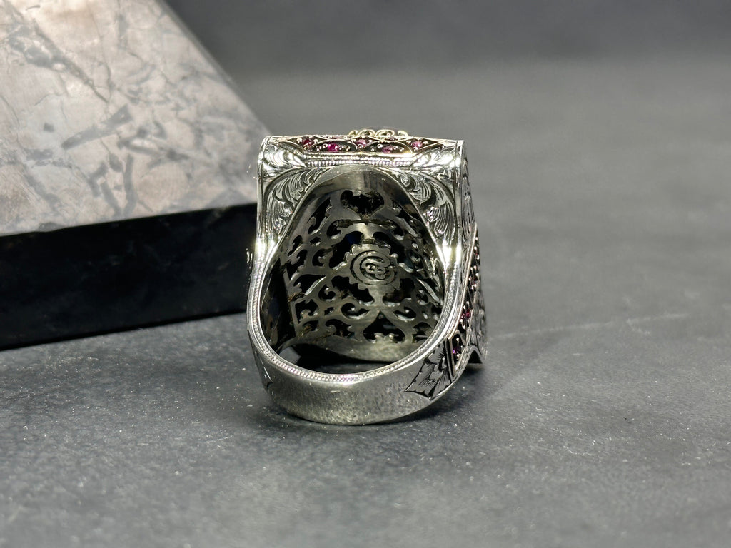 Sterling Silver Amber Ring - Handmade Arabic Inshirah Statement