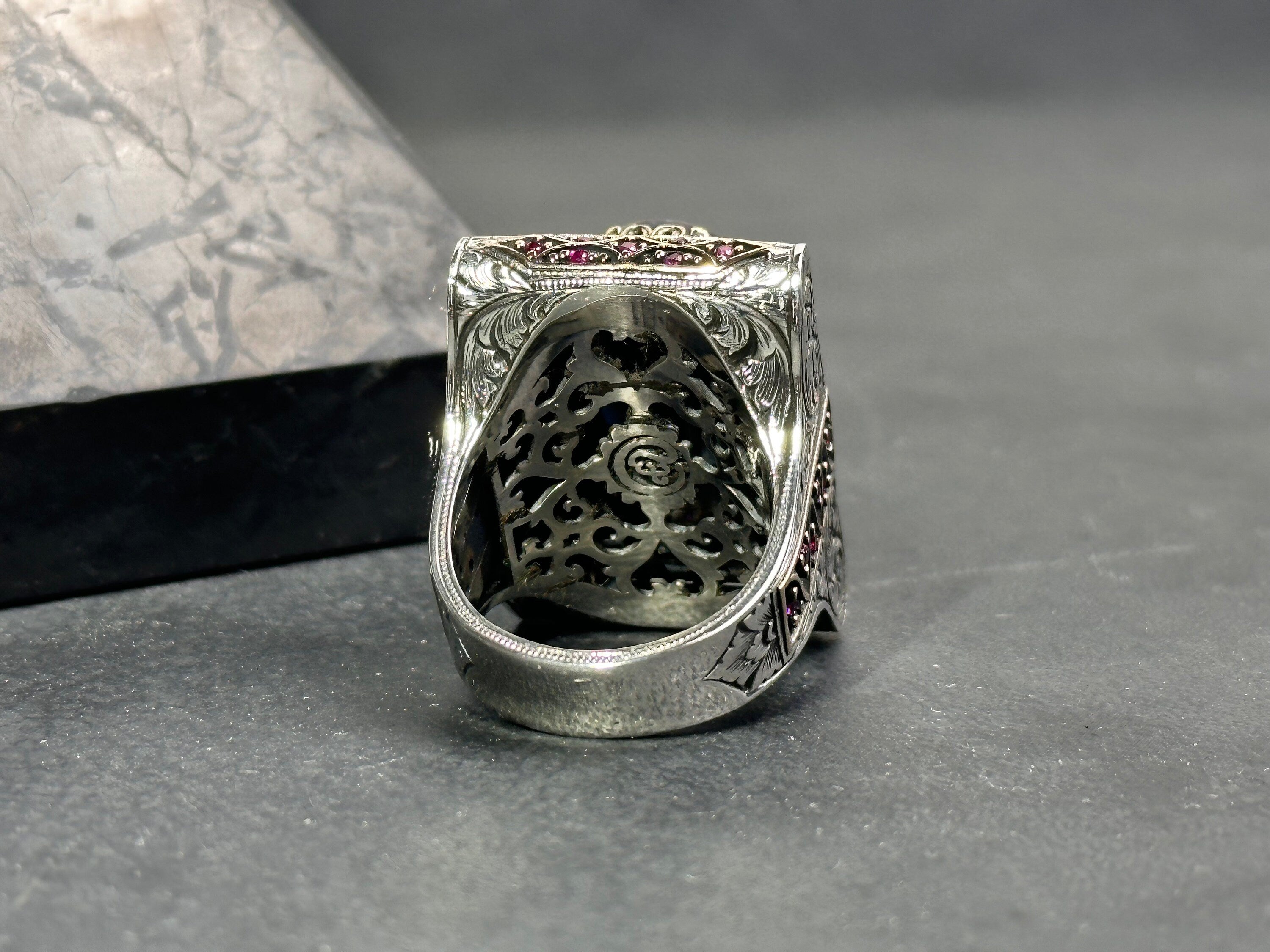 Sterling Silver Amber Ring - Handmade Arabic Inshirah Statement