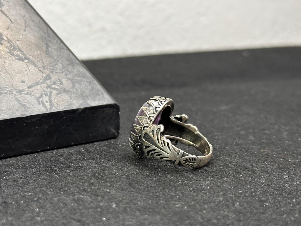 Hammered Amethyst Ring: Sterling Silver, Handmade for Men
