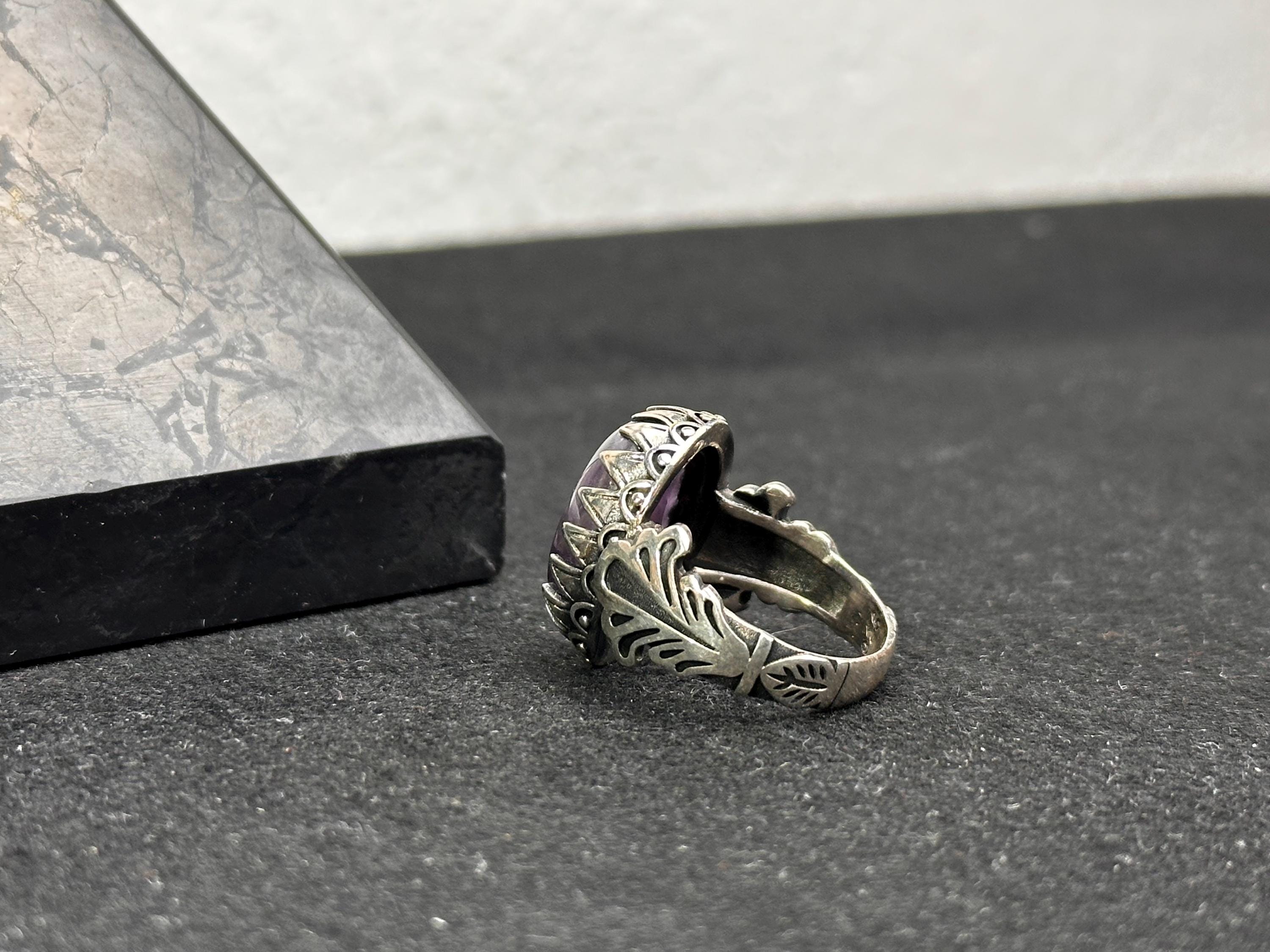 Hammered Amethyst Ring: Sterling Silver, Handmade for Men