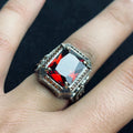 Men's Square Ruby Ring: Ottoman Inspired Design (Sterling Silver)