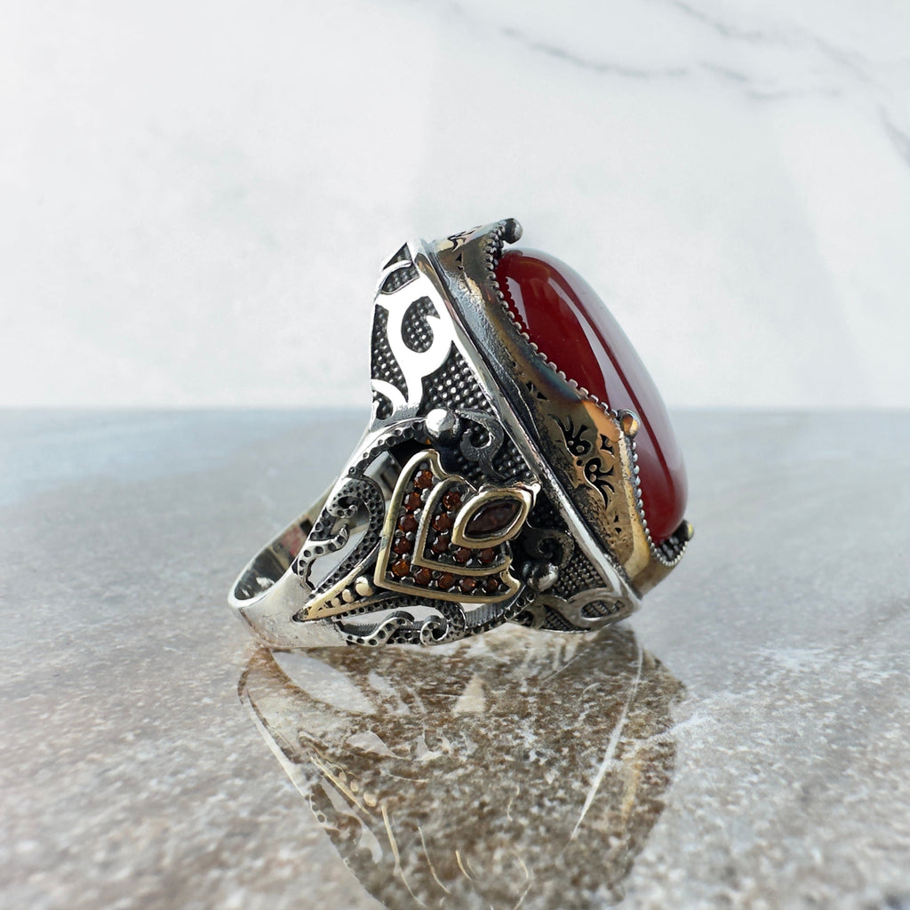 Handmade Aqeeq Silver Ring - Sterling Men's Ottoman Jewelry