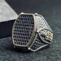 Geometric Men's Silver Ring - Blue Zircon Inset, Handmade
