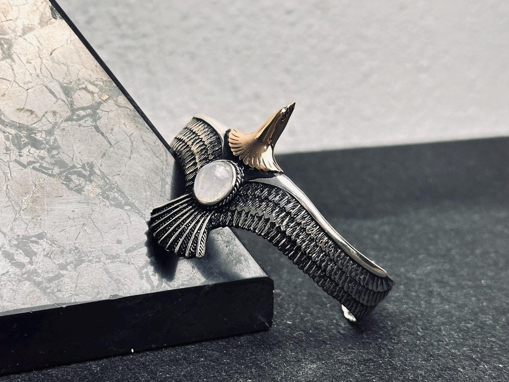 Eagle Moonstone Bracelet: Handmade Sterling Silver (Cuff Style)