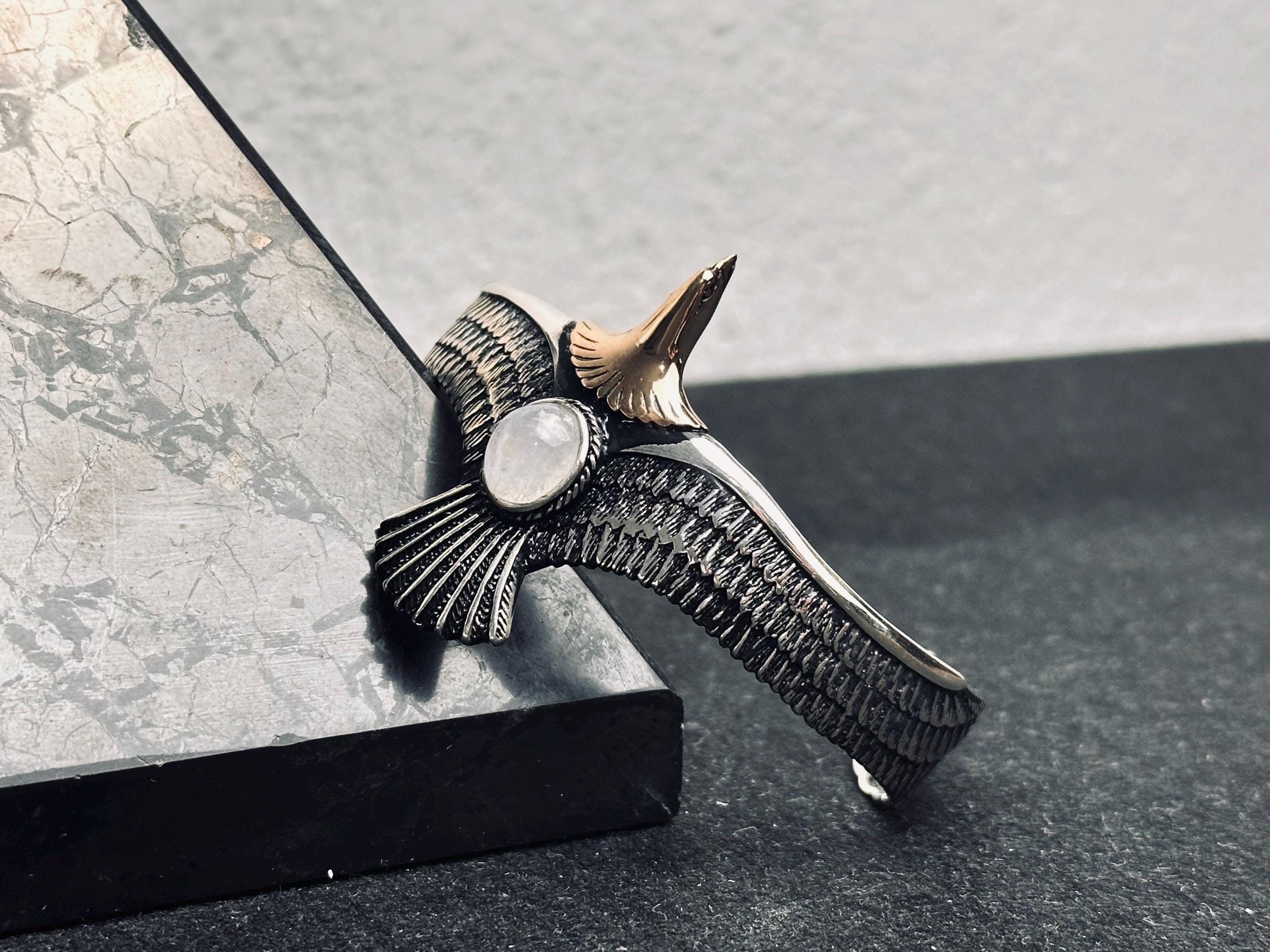 Eagle Moonstone Bracelet: Handmade Sterling Silver (Cuff Style)