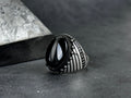 Onyx Ring: Sterling Silver Statement Jewelry (Nebula Cut Stone)
