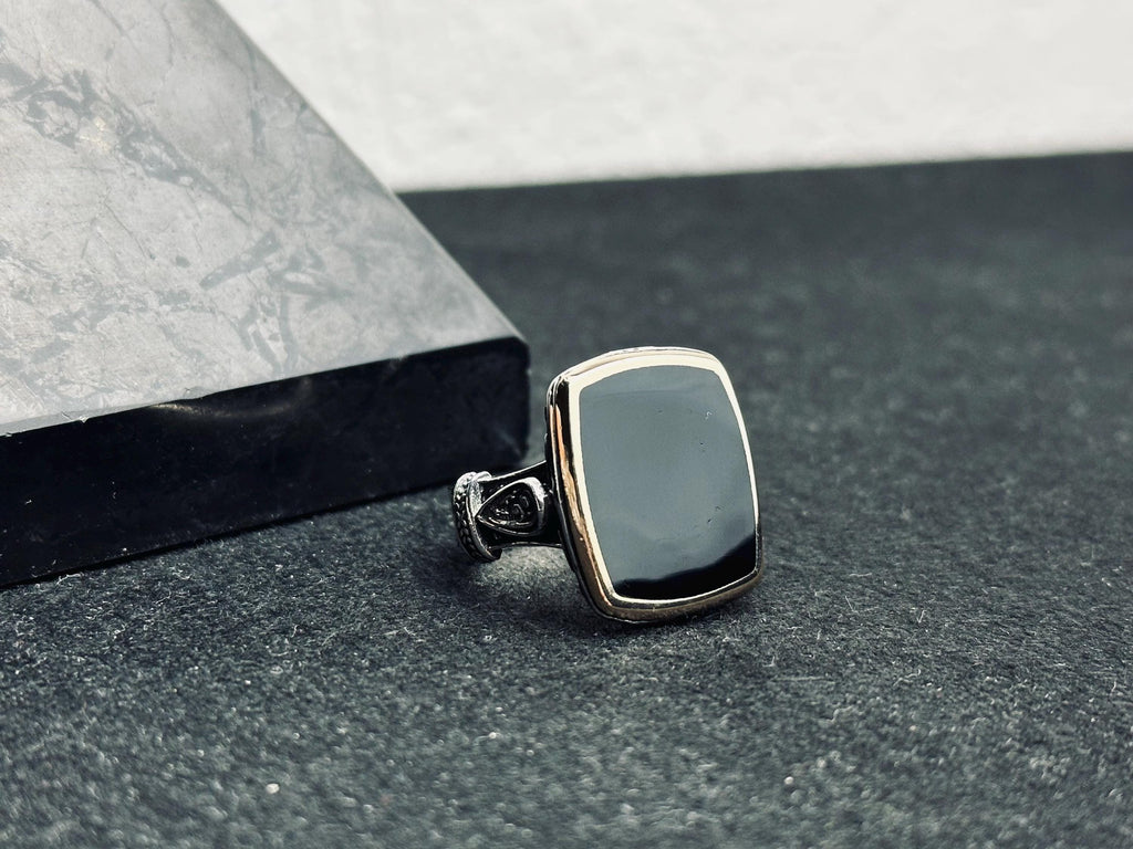 Vintage Square Onyx Ring - Sterling Silver Ottoman Design