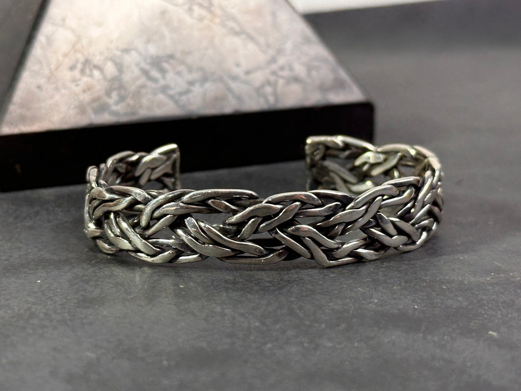 Mens Chunky Silver Bangle, Bold Handmade Bracelet (Sterling Cuff)