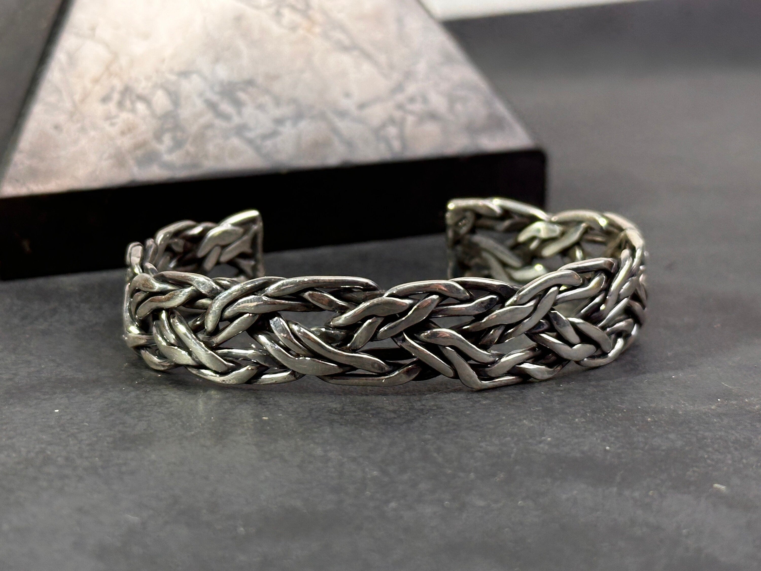 Mens Chunky Silver Bangle, Bold Handmade Bracelet (Sterling Cuff)