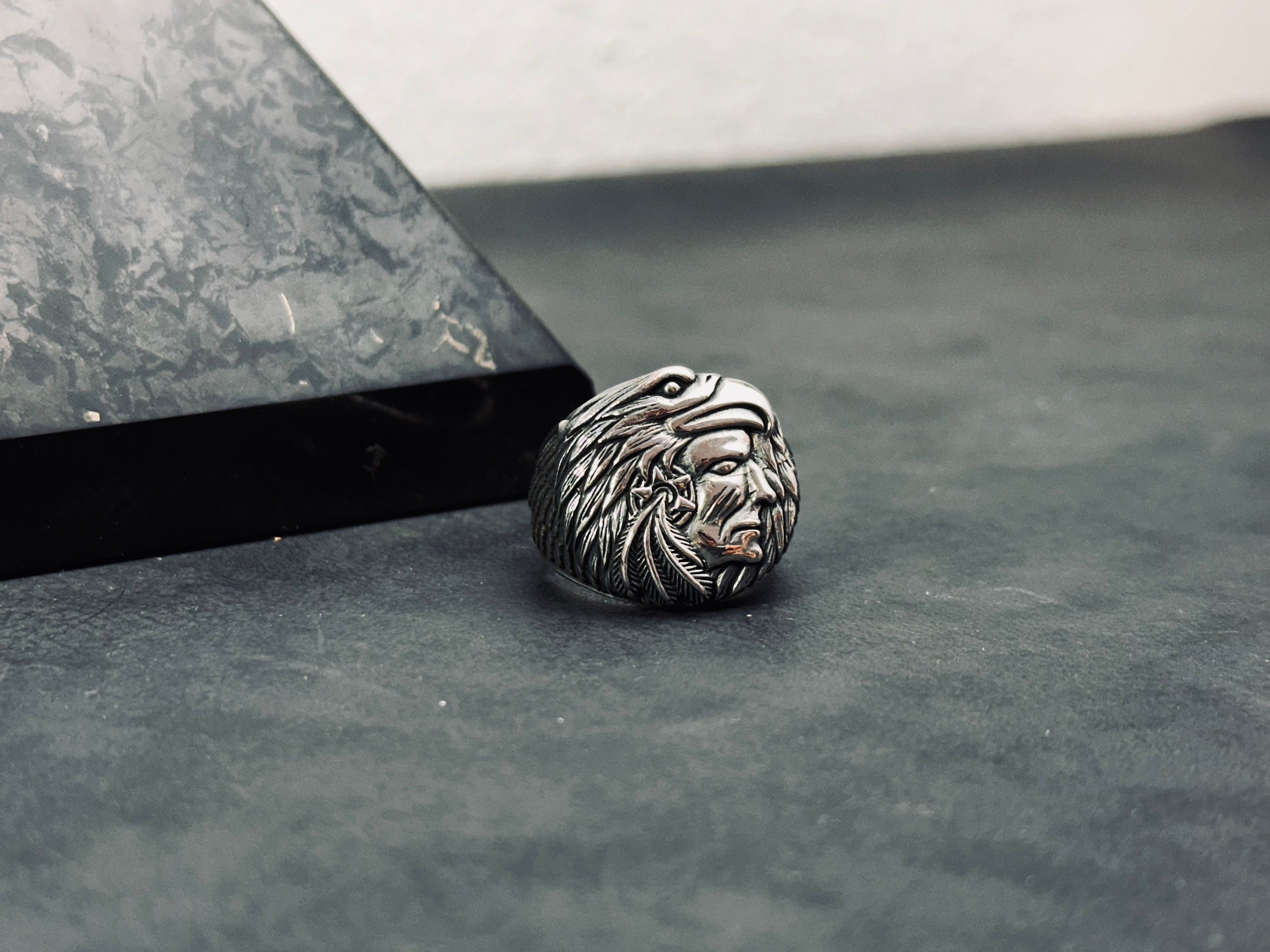 Engraved Chief Ring: Native American Style (Sterling Silver, Handmade)