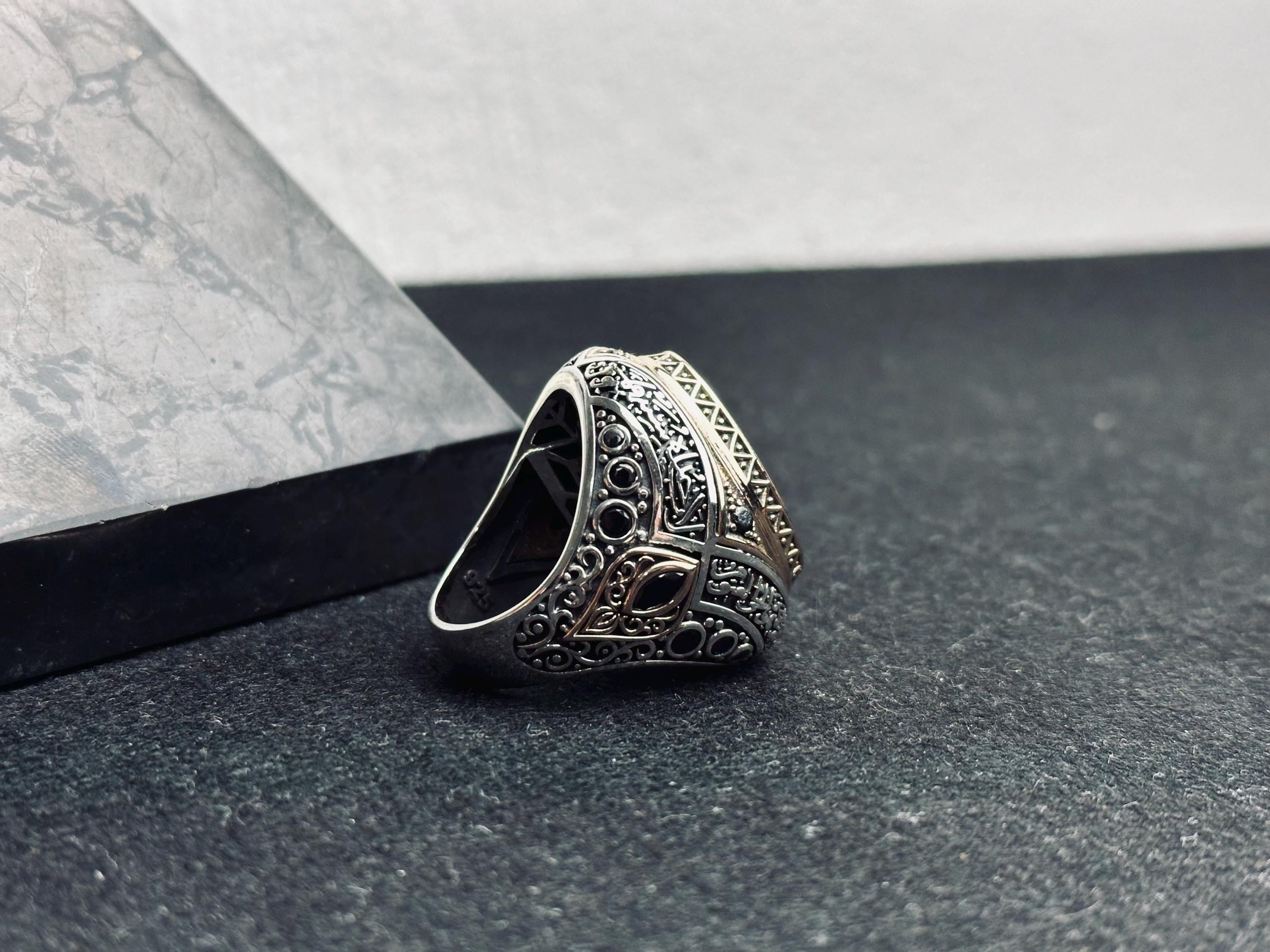 Men's Sterling Silver Ring: Arabic Engraving - Handmade Faith Design