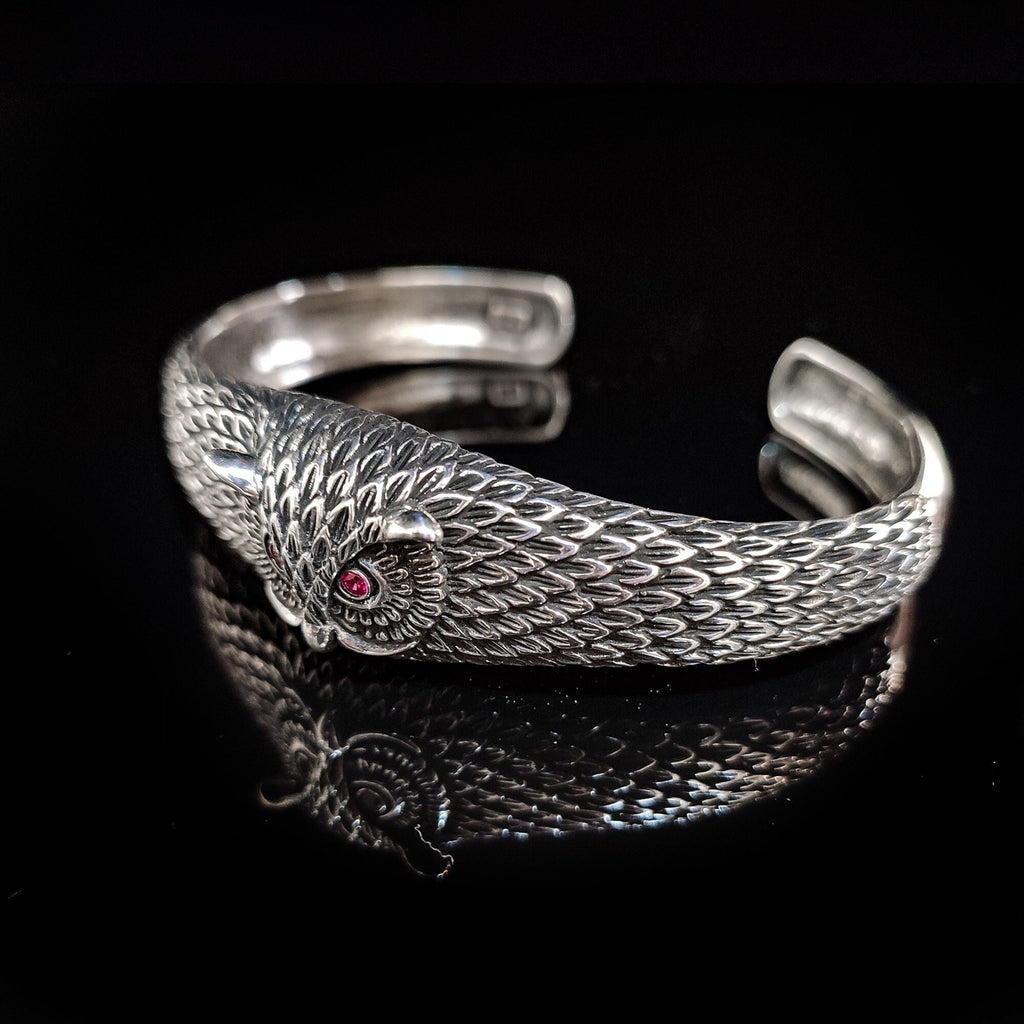 Sterling Silver Owl Cuff Bracelet (Handmade, Adjustable Size)