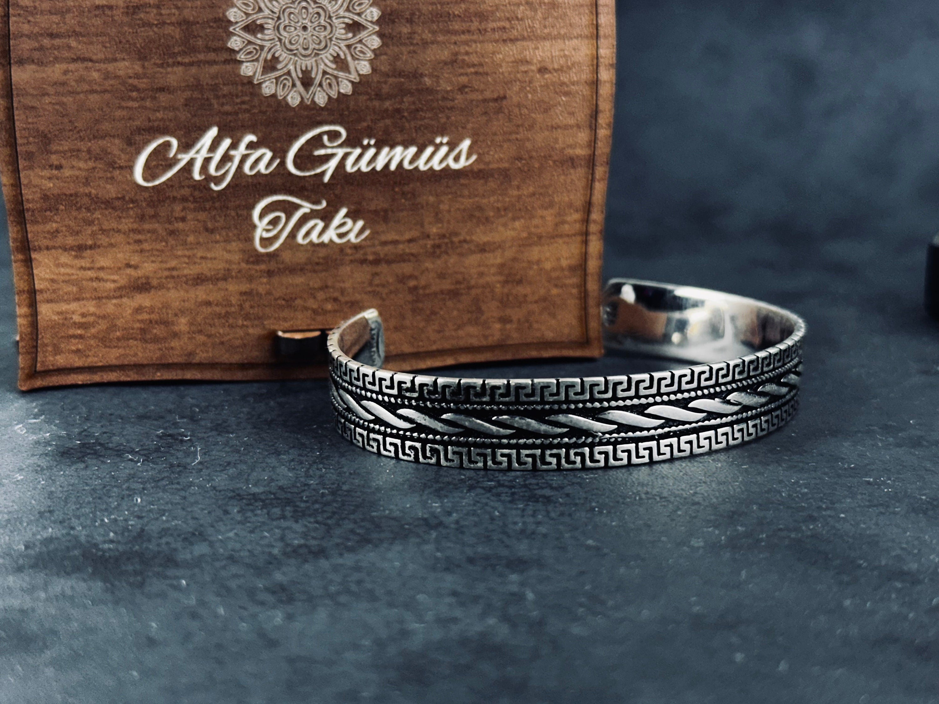 Greek Sterling Silver Cuff Bracelet, Handmade Adjustable (Unisex)