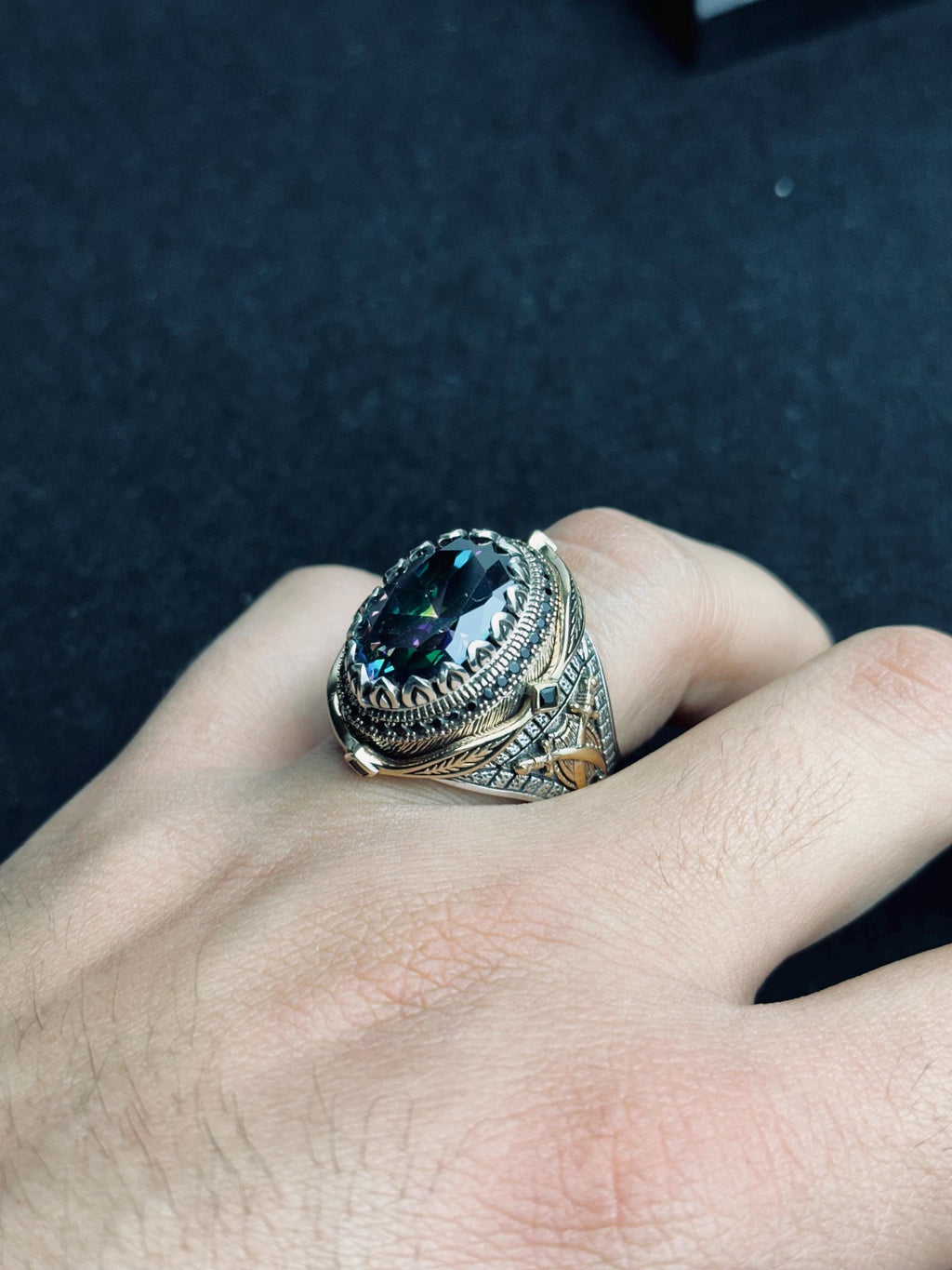 Mystic Topaz Ring: Oval Sterling Silver, Boho Men's Jewelry