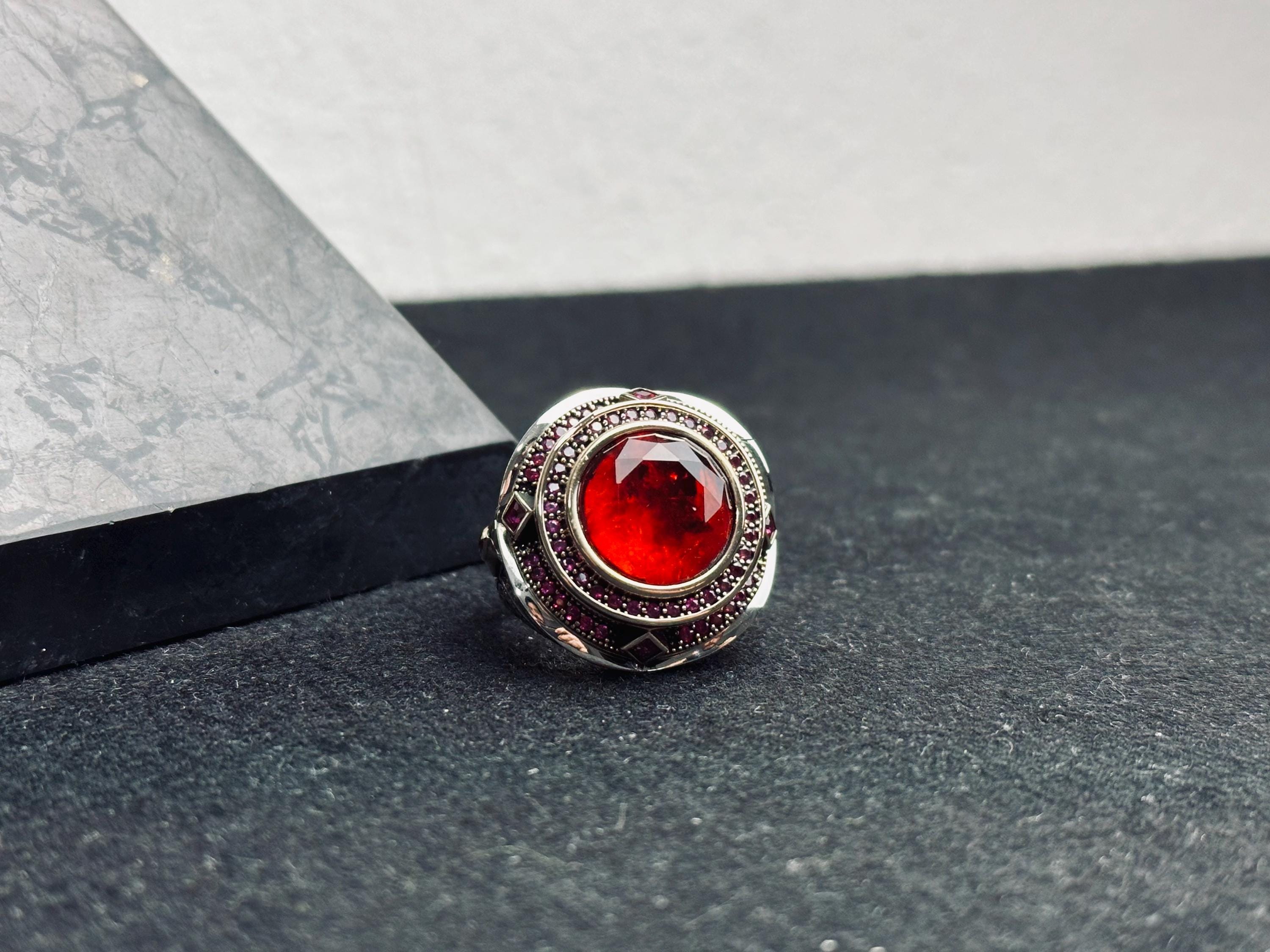 Ottoman Ruby Ring, Sterling Silver for Men (Handcrafted)
