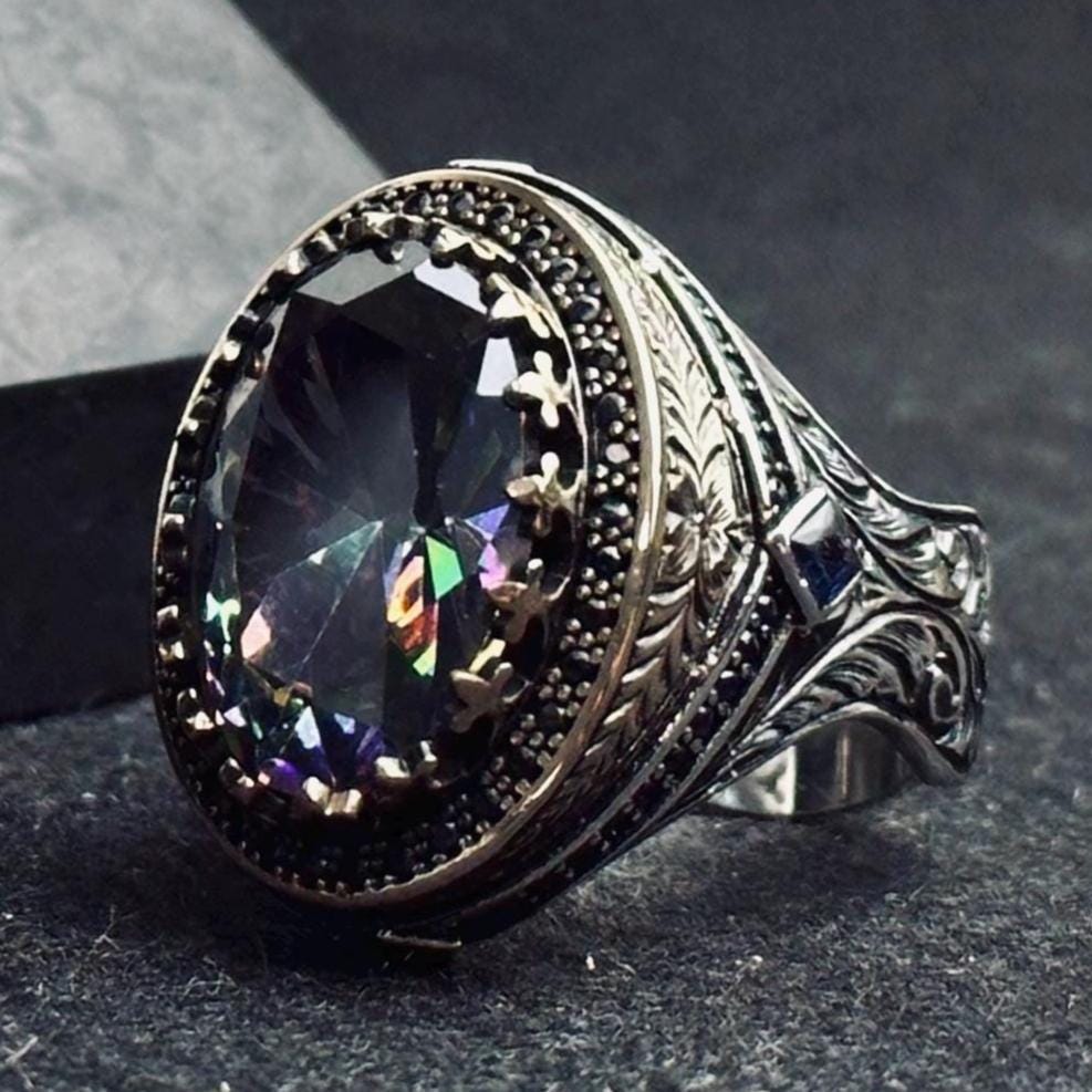 Serpent Ring: Mystic Topaz Stone - Sterling Silver Shaman Style
