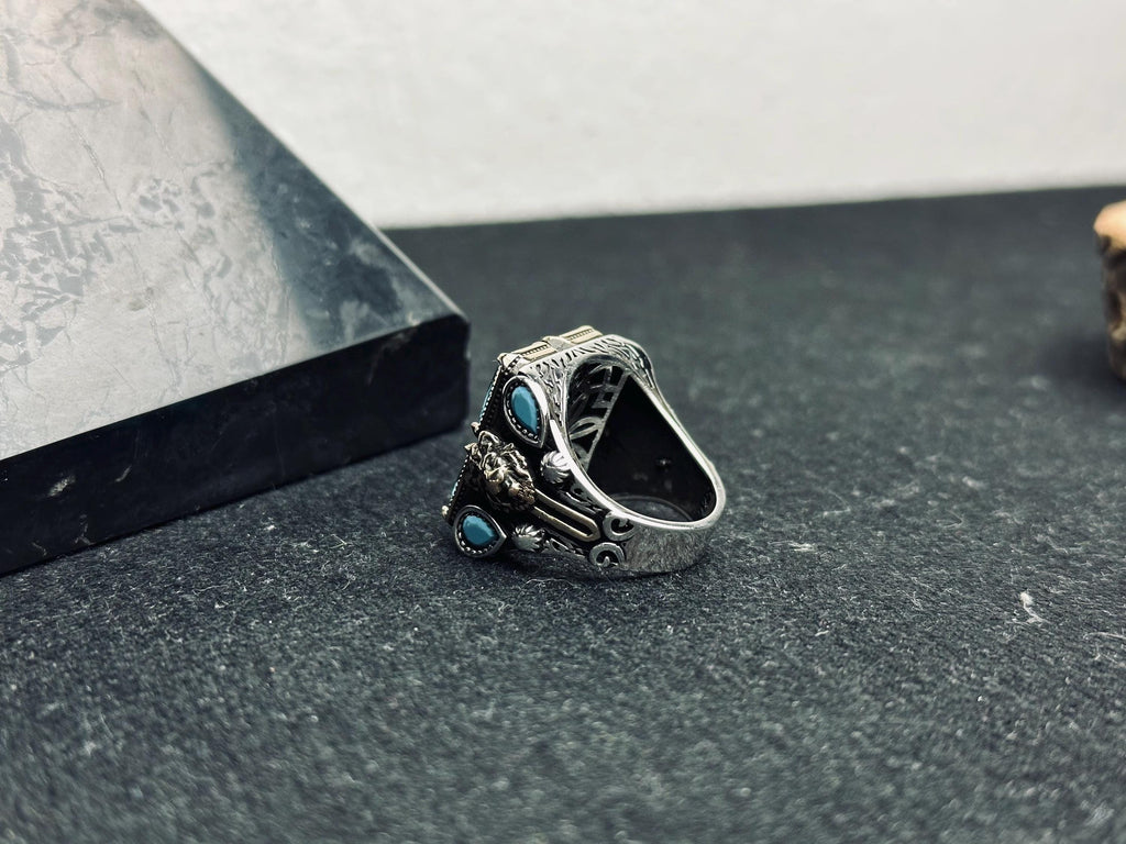 Square Aquamarine Ring: Men's Sterling Silver Statement (Handmade)