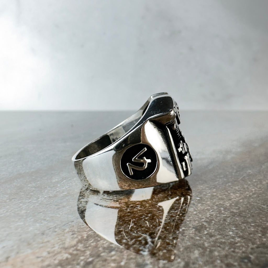 Engine Skull Motorcycle Ring: Handmade Sterling Silver