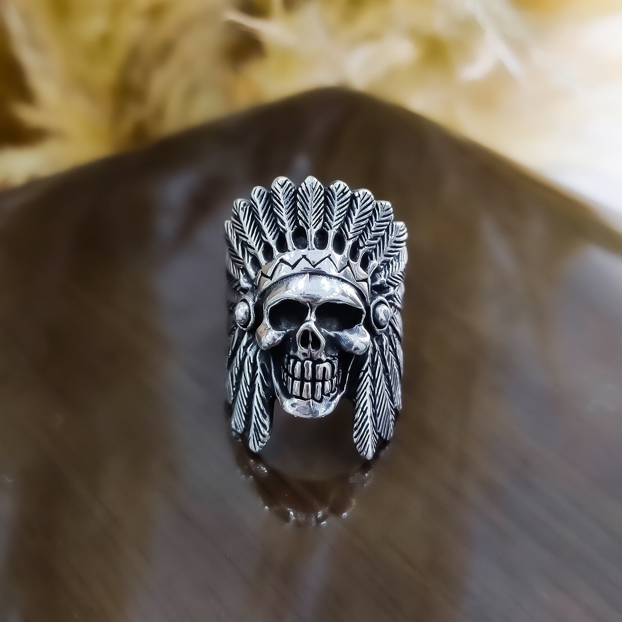 Indian Chief Skull Ring - Sterling Silver Men's Statement Jewelry