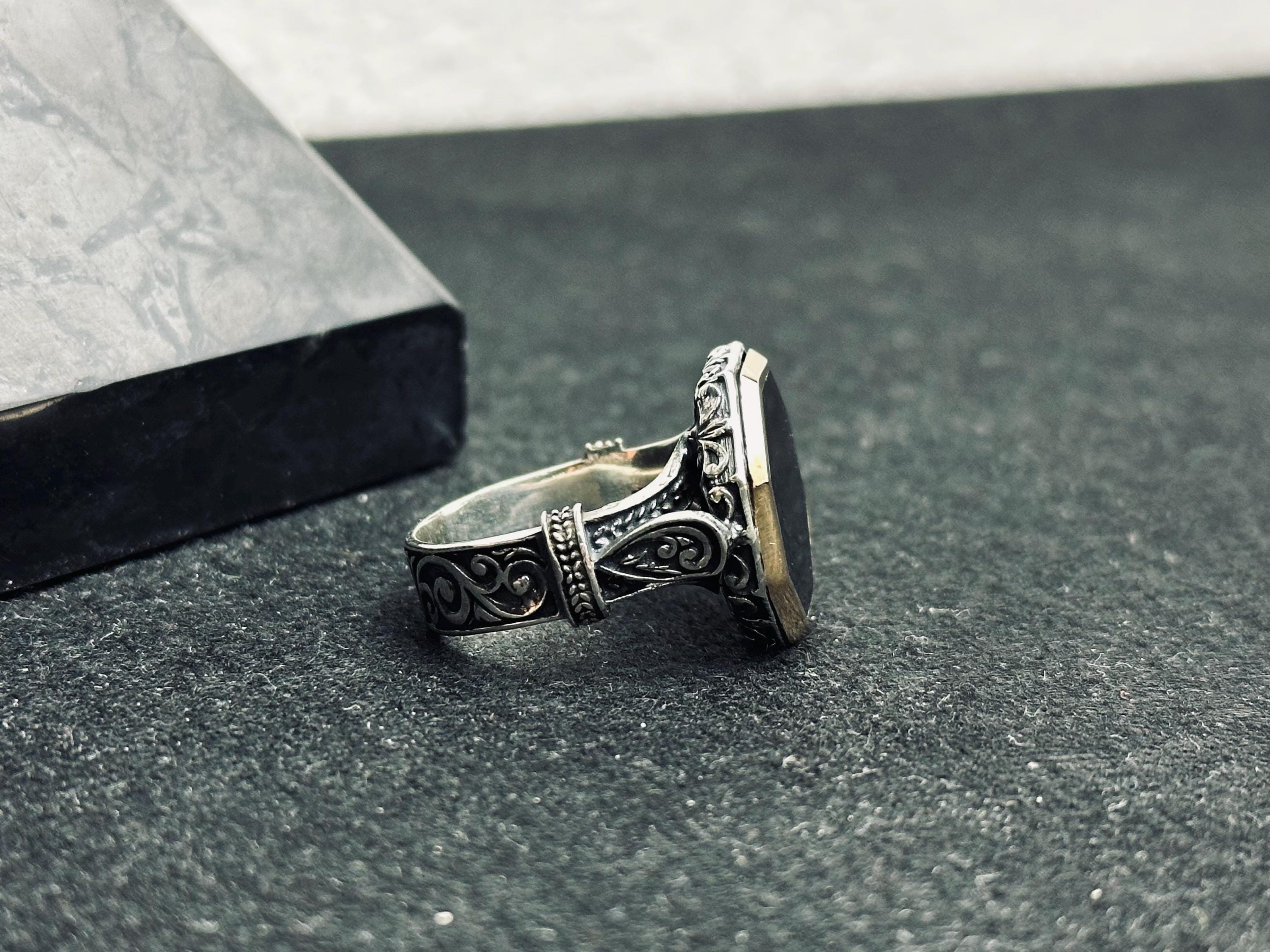 Men's Black Onyx Ring: Vintage Ottoman Style (Handmade Sterling Silver)