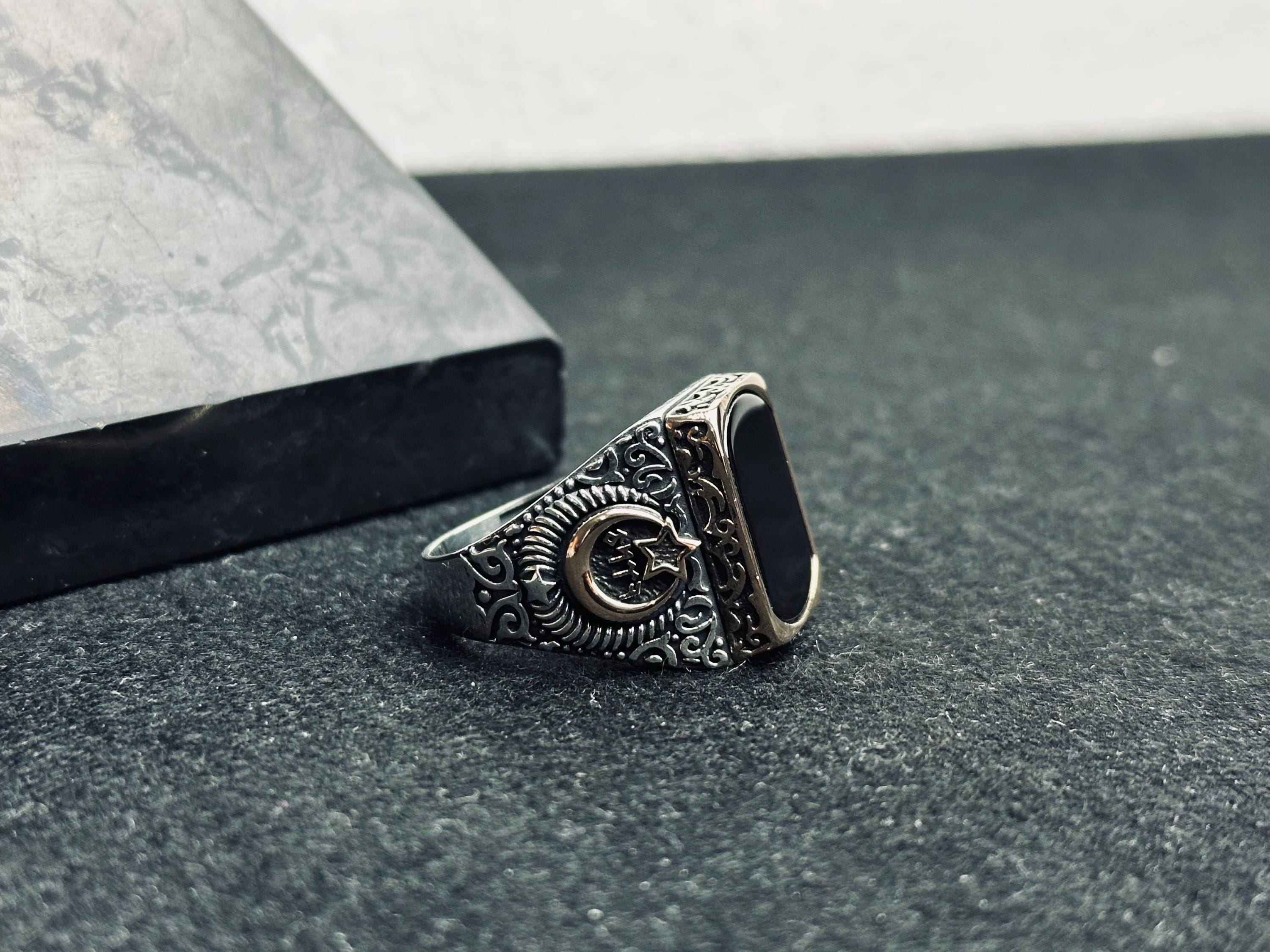 Men's Onyx Ring: Square Ottoman Design - Sterling Silver