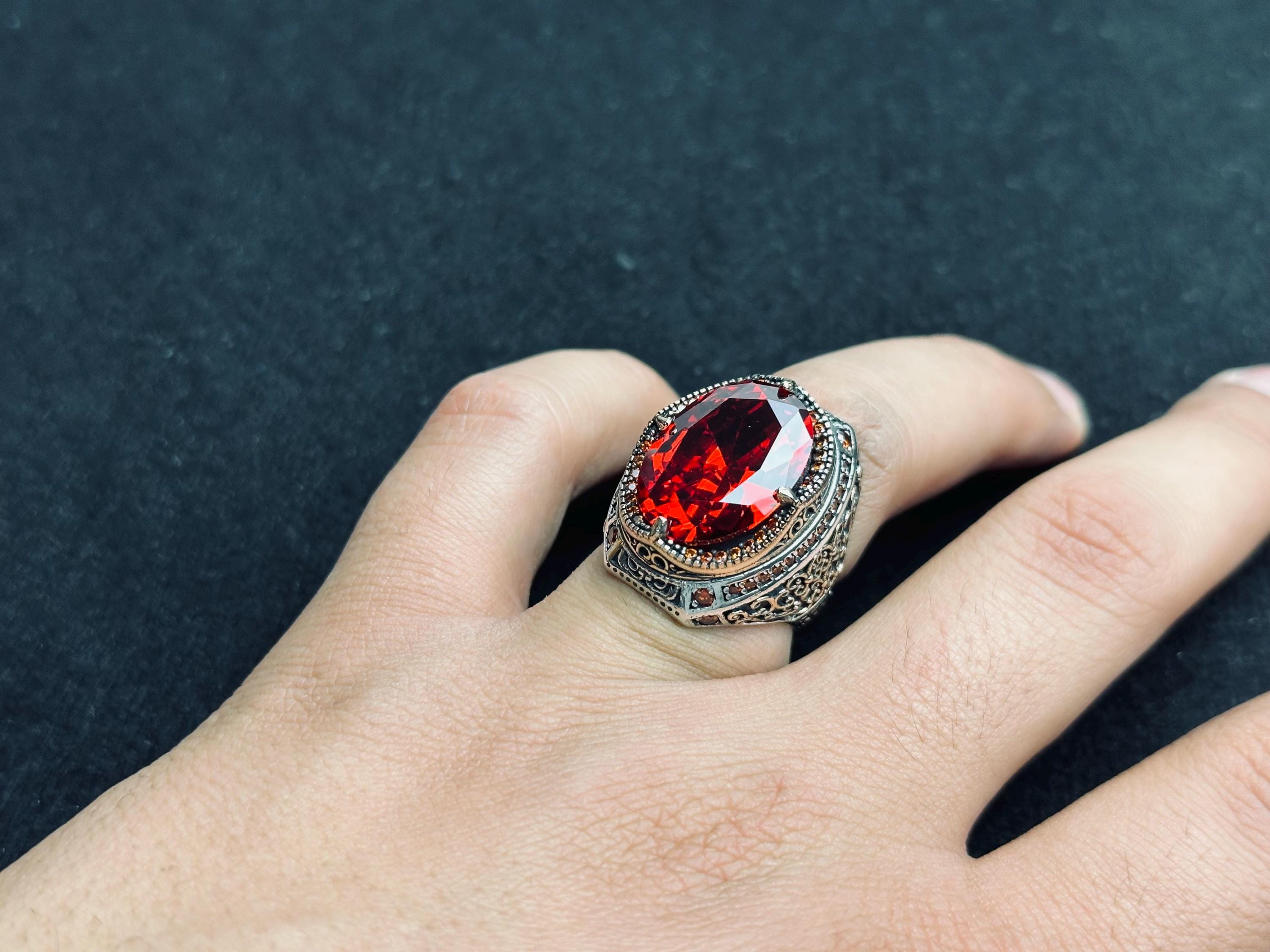 Vintage Ruby Ring: Handmade Ottoman Style in Sterling Silver
