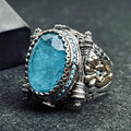 Aquamarine Signet Ring - Oval Blue Stone in Sterling Silver