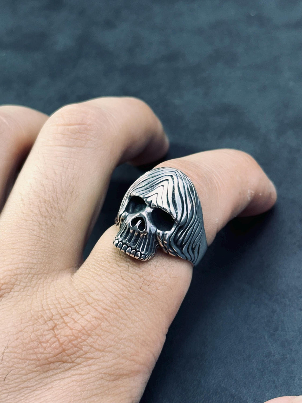 Sterling Silver Skull Ring: Handmade Gothic Biker Jewelry