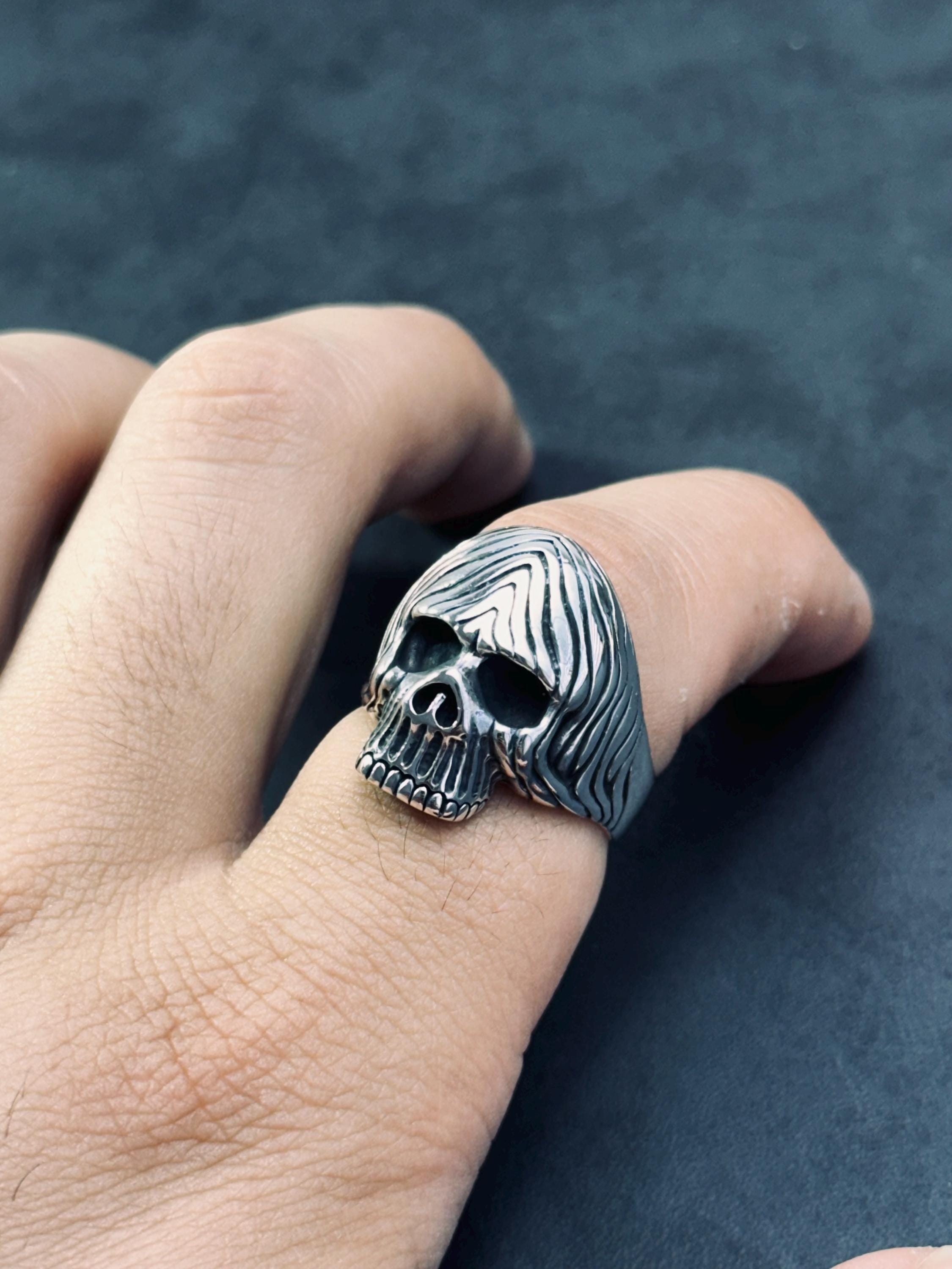 Sterling Silver Skull Ring: Handmade Gothic Biker Jewelry