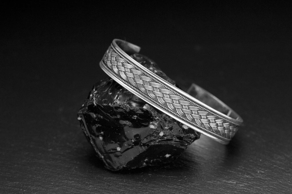 Engraved Sterling Silver Bracelet: Handmade Braided Cuff