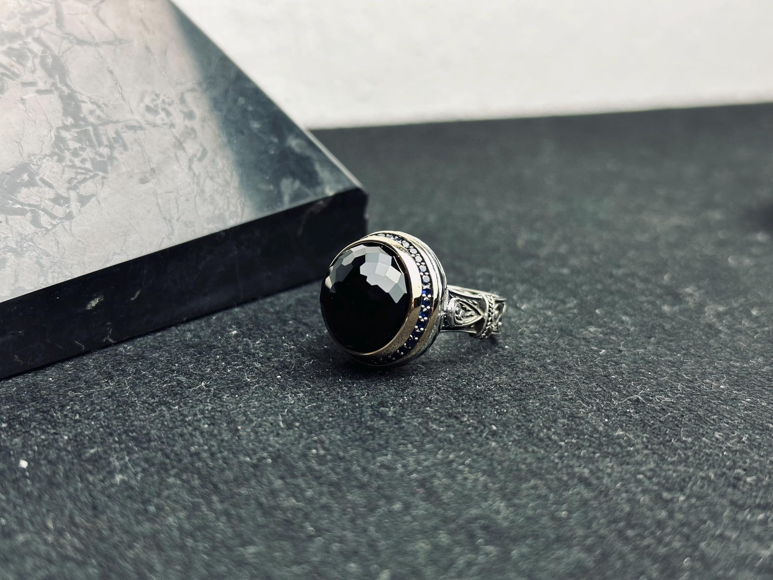 Men's Silver Ring: Minimal Black Stone Design (Handmade 925)